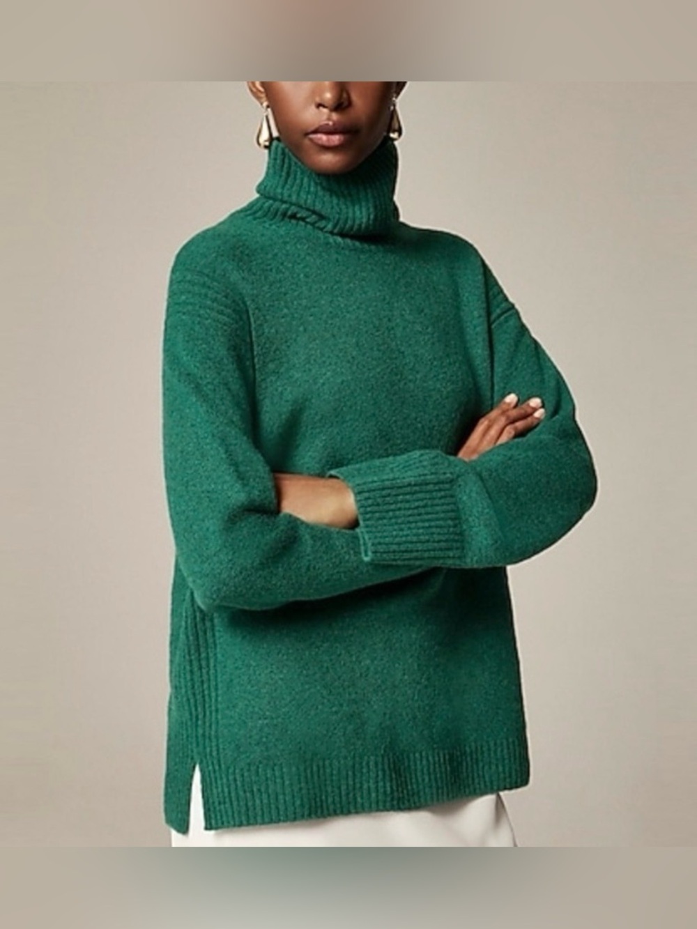 J. Crew Wool Alpaca Blend Soft Turtleneck Sweater in Green Relaxed Size Small
